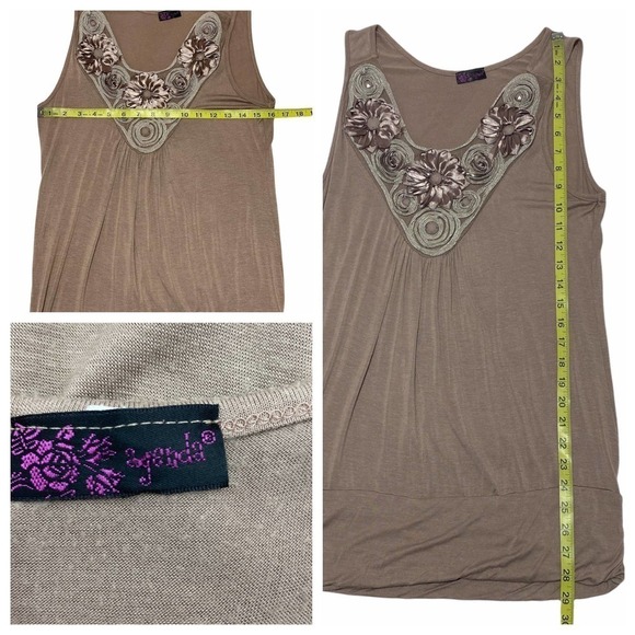 AGENDA Tan Embellished Beaded Sleeveless Blouse - Picture 9 of 10